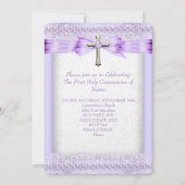 Mädchen Erste Heilige Kommune Kreuz Hübscher Laven Einladung (Rückseite)