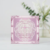 Mädchen Erste heilige Kommune Rosa Schleier Rosa K Einladung (Stehend Vorderseite)