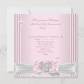 Mädchen Erste heilige Kommune Rosa Weißes graues H Einladung (Rückseite)