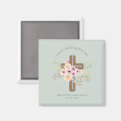 Mädchen Erste heilige Kommunion Blumenkreuz angepa Magnet (Vorderseite/Rückseite)