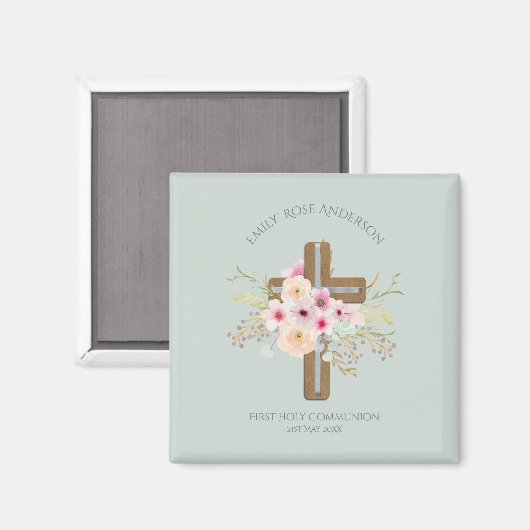 Mädchen Erste heilige Kommunion Blumenkreuz angepa Magnet (Vorderseite/Rückseite)