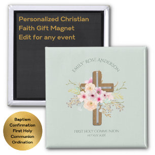 Mädchen Erste heilige Kommunion Blumenkreuz angepa Magnet