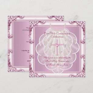 Mädchen Erste Heilige Kommunion Rosa Schleier Rosa Einladung