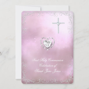 Mädchen Erste Heilige Kommunion Silber Rosa Himmli Einladung