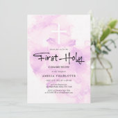 Mädchen Erste heilige Kommunion Soft Pink Wasserfa Einladung (Stehend Vorderseite)