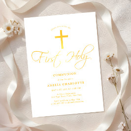 Mädchen Erste Kommune Weiß und Gelb Einladung
