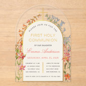 Mädchen Erste Kommunion Goldenes Tor Wildblumen Fl Acryleinladungen (Vorderseite)