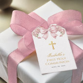 Mädchen Erste Kommunion Rosa Blumen Schleife & Gol Geschenkanhänger
