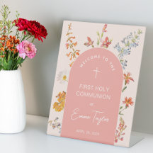 Mädchen Erste Kommunion Rosa Bogen Blumen Wildblum