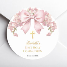Mädchen Erste Kommunion Rosa Schleife & Gold Kreuz