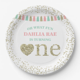 Mädchen Erster Geburtstag Party Teller Rosa Mint G