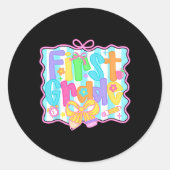 Mädchen erster Klasse zurück zur Schule Bow Niedli Runder Aufkleber (Vorderseite)