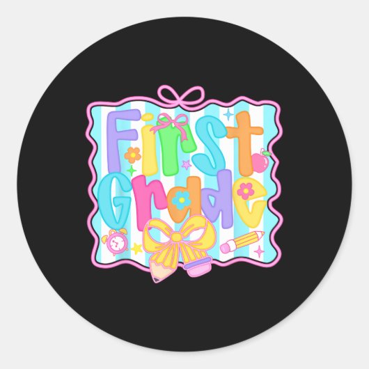 Mädchen erster Klasse zurück zur Schule Bow Niedli Runder Aufkleber (Vorderseite)