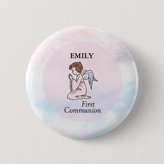 Mädchen, Erster Kommunion Angel Button (Vorderseite)