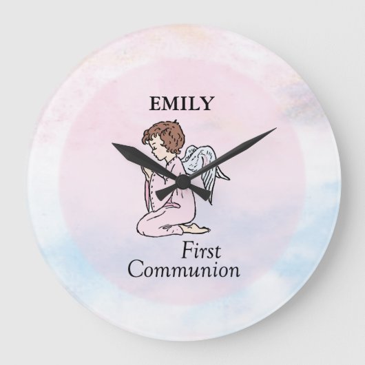 Mädchen, Erster Kommunion Angel Große Wanduhr (Vorderseite)