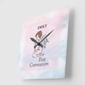 Mädchen, Erster Kommunion Angel Quadratische Wanduhr (Winkel)