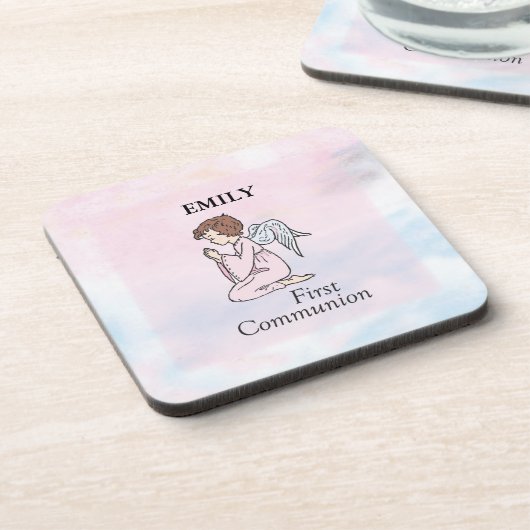 Mädchen, Erster Kommunion Angel Untersetzer (Linke Seite)