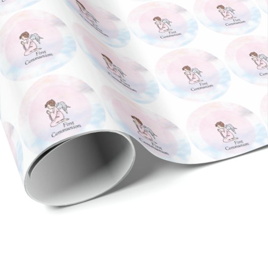 Mädchen, Erstkommunion Engel Geschenkpapier (Rolleneckpunkt)