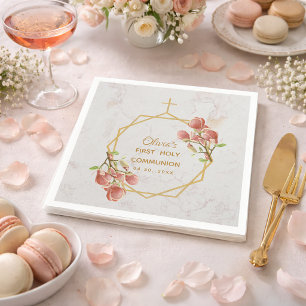 Mädchen Erstkommunion Rosa Magnolie Goldmarmor Serviette