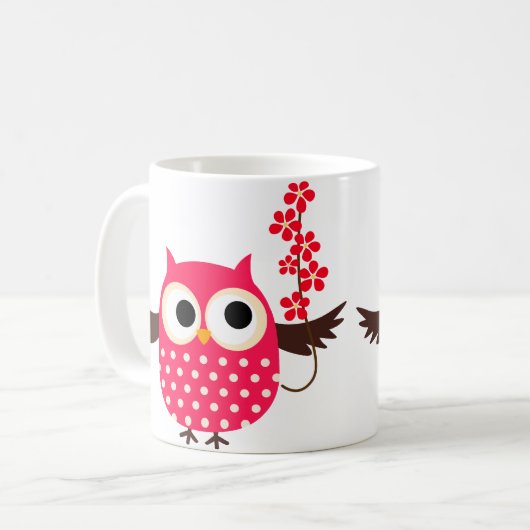 Mädchen-Eule mit Blumen Kaffeetasse (Vorderseite Links)