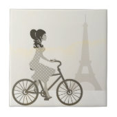 Mädchen-Fahrrad in Paris, radfahrenEiffelturm der Fliese (Vorderseite)