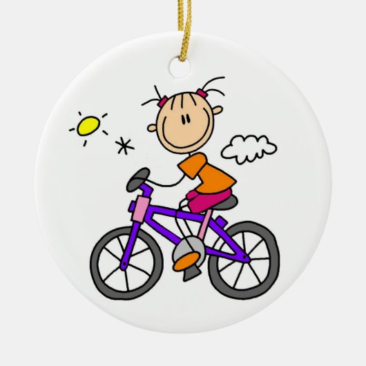 Mädchen fährt Fahrrad Keramik Ornament (Vorne)