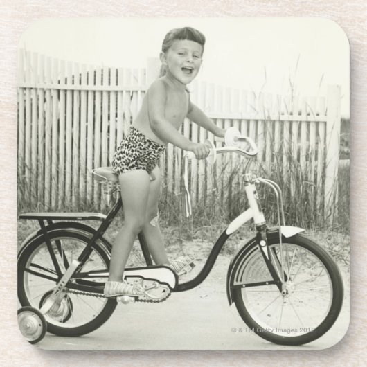 Mädchen fährt Fahrrad Untersetzer (Vorderseite)