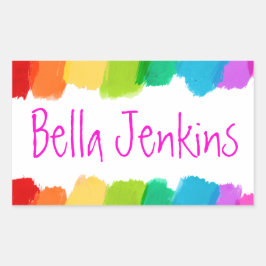 Mädchen farbenfrohe Farbname rosa ID-Aufkleber Rechteckiger Aufkleber