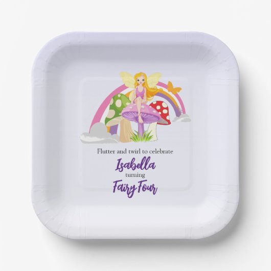 Mädchen Feenpilz Regenbogen Geburtstag Pappteller (Vorderseite)