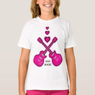 Mädchen FELSEN! Rosa u. schwarze Gitarren u. T-Shirt