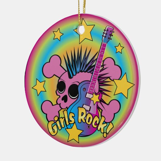 Mädchen-Felsen-Schädel u. gekreuzte Knochen Keramik Ornament (Links)