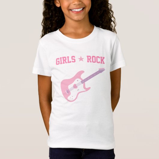 Mädchen-Felsen-Stern-Rosa-Gitarren-T-Shirt T-Shirt (Vorderseite)
