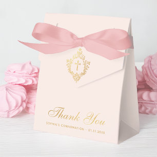 Mädchen-Firmung Rosa Vintage-Unechtes Gold-Wappen Geschenkschachtel