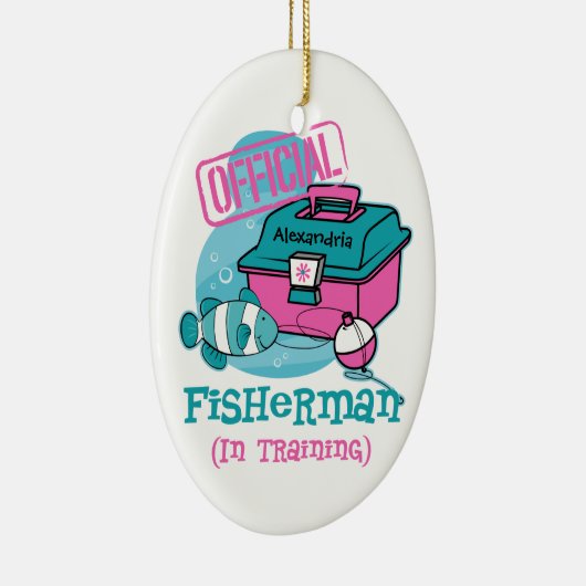 Mädchen-Fischer im Training Keramikornament (Rechts)