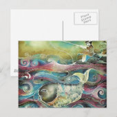 Mädchen fischt nachts postkarte (Vorne/Hinten)