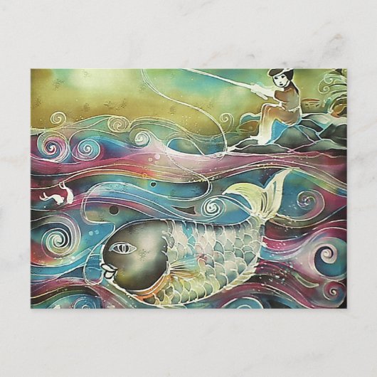 Mädchen fischt nachts postkarte (Vorderseite)