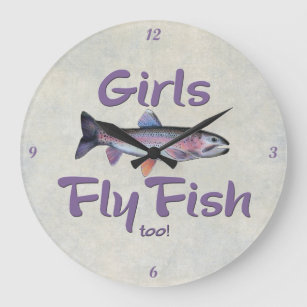 Mädchen Fliegen Fisch auch! Regenbogenforelle Große Wanduhr