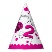 Mädchen fliegen Herz ladybug rosa Name 2. Geburtst Partyhütchen (Vorderseite)