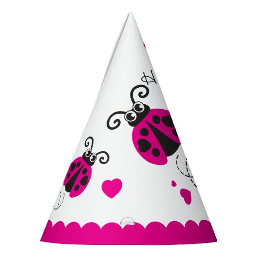 Mädchen fliegen Herz ladybug rosa Name 2. Geburtst Partyhütchen (Links)
