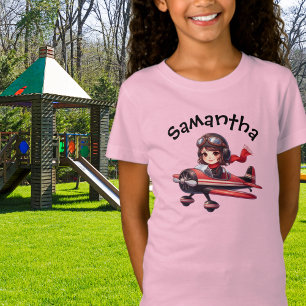 Mädchen fliegt altes Flugzeug Rosa Weiblich T-Shirt