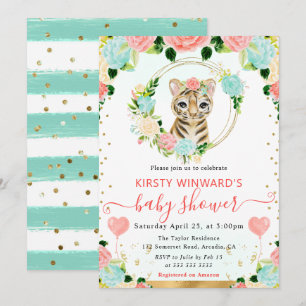 Mädchen Floral Baby Tiger Babyparty Einladung