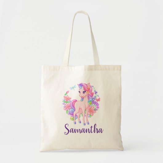 Mädchen Floral Rosa Einhorn Tragetasche (Vorne)