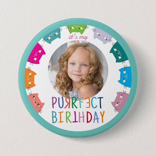 Mädchen Foto Geburtstag Button (Vorderseite)