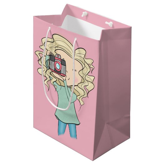 Mädchen-Fotograf Mittlere Geschenktüte (Vorderseite Schrägansicht)