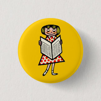 Mädchen Französisch Vintage Zeitung lesend Kind 19 Button