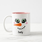Mädchen/Frau Snowman Face Personalisierte Kaffeema Zweifarbige Tasse (Links)