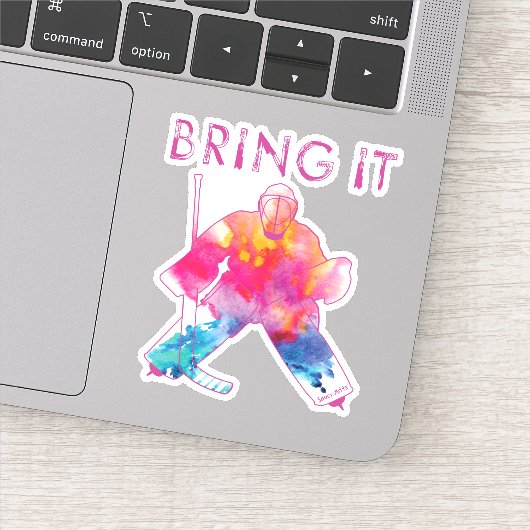 Mädchen Frauen bringen Hockey Goalie Wasserfarbe Aufkleber (Detail)