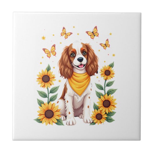 Mädchen Frauen Mutter Cavalier King Charles Spanie Fliese (Vorderseite)