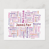 Mädchen/Frauen-Namen Word Cloud - Rosa Orange Farb Postkarte (Vorderseite)