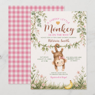 Mädchen Freches kleines Äffchen Rosa Blumen Baby S Einladung